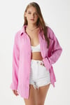 Kadın Tilda %100 Pamuk Müslin Oversize Pembe Gömlek