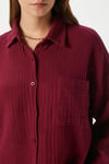 Kadın Tilda %100 Pamuk Müslin Oversize Bordo Gömlek