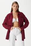 Kadın Tilda %100 Pamuk Müslin Oversize Bordo Gömlek