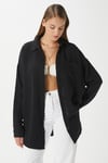Kadın Tilda %100 Pamuk Müslin Oversize Siyah Gömlek