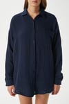 Kadın Tilda %100 Pamuk Müslin Oversize Lacivert Gömlek