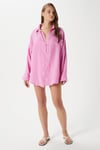 Kadın Tilda %100 Pamuk Müslin Oversize Pembe Gömlek