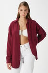 Kadın Tilda %100 Pamuk Müslin Oversize Bordo Gömlek