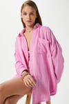 Kadın Tilda %100 Pamuk Müslin Oversize Pembe Gömlek