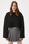 Kadın Vegas Siyah Şardonlu Crop Sweatshirt