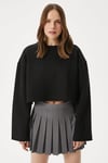 Kadın Vegas Siyah Şardonlu Crop Sweatshirt