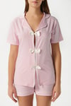 Kadın Violet Pembe Şortlu Fiyonklu Alt Üst Pijama Takımı