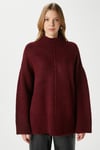 Kadın Wonder Yumuşacık Dik Yaka Bordo Yırtmaçlı Oversize Triko Kazak