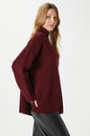 Kadın Wonder Yumuşacık Dik Yaka Bordo Yırtmaçlı Oversize Triko Kazak