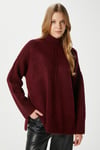 Kadın Wonder Yumuşacık Dik Yaka Bordo Yırtmaçlı Oversize Triko Kazak