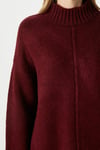 Kadın Wonder Yumuşacık Dik Yaka Bordo Yırtmaçlı Oversize Triko Kazak
