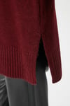 Kadın Wonder Yumuşacık Dik Yaka Bordo Yırtmaçlı Oversize Triko Kazak