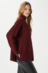 Kadın Wonder Yumuşacık Dik Yaka Bordo Yırtmaçlı Oversize Triko Kazak