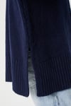 Kadın Wonder Yumuşacık Dik Yaka Lacivert Yırtmaçlı Oversize Triko Kazak