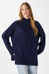 Kadın Wonder Yumuşacık Dik Yaka Lacivert Yırtmaçlı Oversize Triko Kazak