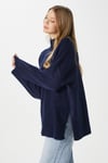 Kadın Wonder Yumuşacık Dik Yaka Lacivert Yırtmaçlı Oversize Triko Kazak