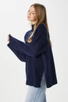 Kadın Wonder Yumuşacık Dik Yaka Lacivert Yırtmaçlı Oversize Triko Kazak