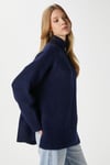 Kadın Wonder Yumuşacık Dik Yaka Lacivert Yırtmaçlı Oversize Triko Kazak