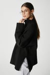 Kadın Wonder Yumuşacık Dik Yaka Siyah Yırtmaçlı Oversize Triko Kazak