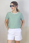 Kadın Yeşil Beyaz Çizgili Basic T-Shirt