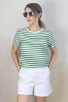 Kadın Yeşil Beyaz Çizgili Basic T-Shirt