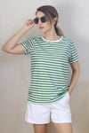 Kadın Yeşil Beyaz Çizgili Basic T-Shirt