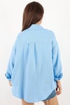 Kadın Yumuşak Müslin Kumaş Uzun Açık Mavi Oversize Gömlek