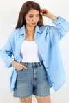 Kadın Yumuşak Müslin Kumaş Uzun Açık Mavi Oversize Gömlek