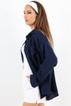 Kadın Yumuşak Müslin Kumaş Uzun Lacivert Oversize Gömlek