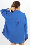 Kadın Yumuşak Müslin Kumaş Uzun Mavi Oversize Gömlek