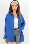 Kadın Yumuşak Müslin Kumaş Uzun Mavi Oversize Gömlek