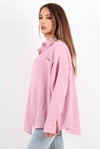 Kadın Yumuşak Müslin Kumaş Uzun Pudra Oversize Gömlek