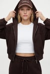 Kadın Zane Kahverengi Puantiye Detaylı Fermuarlı Sweatshirt Bel Eşofman Pantolon Alt Üst Takım