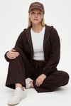 Kadın Zane Kahverengi Puantiye Detaylı Fermuarlı Sweatshirt Bel Eşofman Pantolon Alt Üst Takım