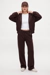 Kadın Zane Kahverengi Puantiye Detaylı Fermuarlı Sweatshirt Bel Eşofman Pantolon Alt Üst Takım