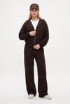 Kadın Zane Kahverengi Puantiye Detaylı Fermuarlı Sweatshirt Bel Eşofman Pantolon Alt Üst Takım