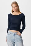 Kayık Yaka Need Uzun Kollu Lacivert Soft Top / Bluz