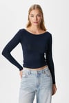 Kayık Yaka Need Uzun Kollu Lacivert Soft Top / Bluz