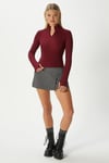 Lithe Vucuda Oturan Yarım Fermuarlı Fitilli Bordo Bluz