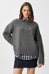 Ritnice Pntrst Antrasit Bisiklet Yaka Oversize Triko Kazak