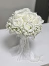 Pearl Ivory Rose Islak Gül Gelin Buketi | Tül ve İnci Detaylı