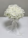 Pearl Ivory Rose Islak Gül Gelin Buketi | Tül ve İnci Detaylı
