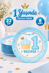 1 Yaş Mavi Temalı Tabak 8 Adet Erkek Karakter Konsept Lisanslı Doğum Günü Parti Tabağı 23 Cm