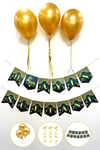 11 Ayın Sultanı Yazısı + 3 Gold Metalik Balon + Balon İpi Süsleme Seti İslami Ramazan Bayramı Süsü