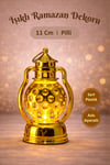 11 Cm Işıklı Ramazan Feneri Süsü İslami Desenli Gold Pilli Sert Plastik Askılı Ramazan Dekoratif Süs