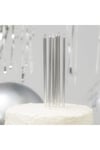 14 Cm Gümüş Varaklı Mum 6lı Gri Silver Ince Uzun Doğum Günü Parti Süsü Pasta Yaş Mumu Ve Altlığı