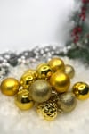 16lı Gold Rengi Cici Top 6 Cm Simli Mat Parlak Kabartmalı Altın Sarısı Yılbaşı Çam Ağacı Süsü