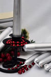 2 Adet Gümüş Varaklı Gri Renk Silindir Konik Şamdan Mumu Sedefli Silver Uzun Ince Konik 2li 2x25 Cm
