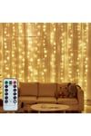 2 Metre X 2 Metre Sarı Kalın Kablo Perde Ramazan Bayramı Led 12 Saçaklı 240 Led Fişli Kumandalı