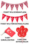 23 Nisan 12 Parça Süsleme Seti Milli Bayram Süsü Çocuk Bayramı Flama Bayrak Türk Bayraklı Balon